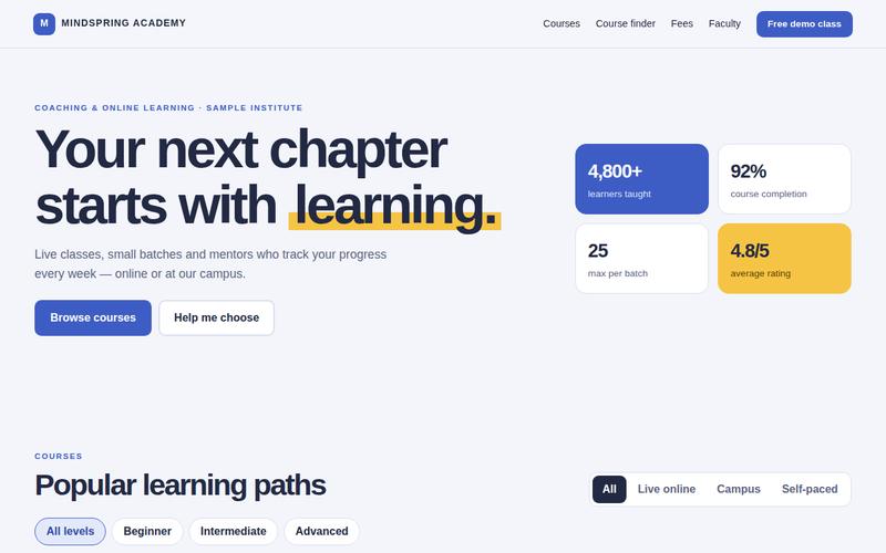 Preview of the Coaching Institute & Online Courses website concept